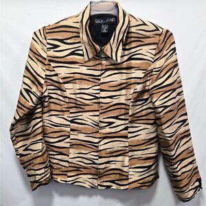 Silkland Vintage Jacket Silk Animal-Print Full-Zip Acetate-Lining Artsy Size 10